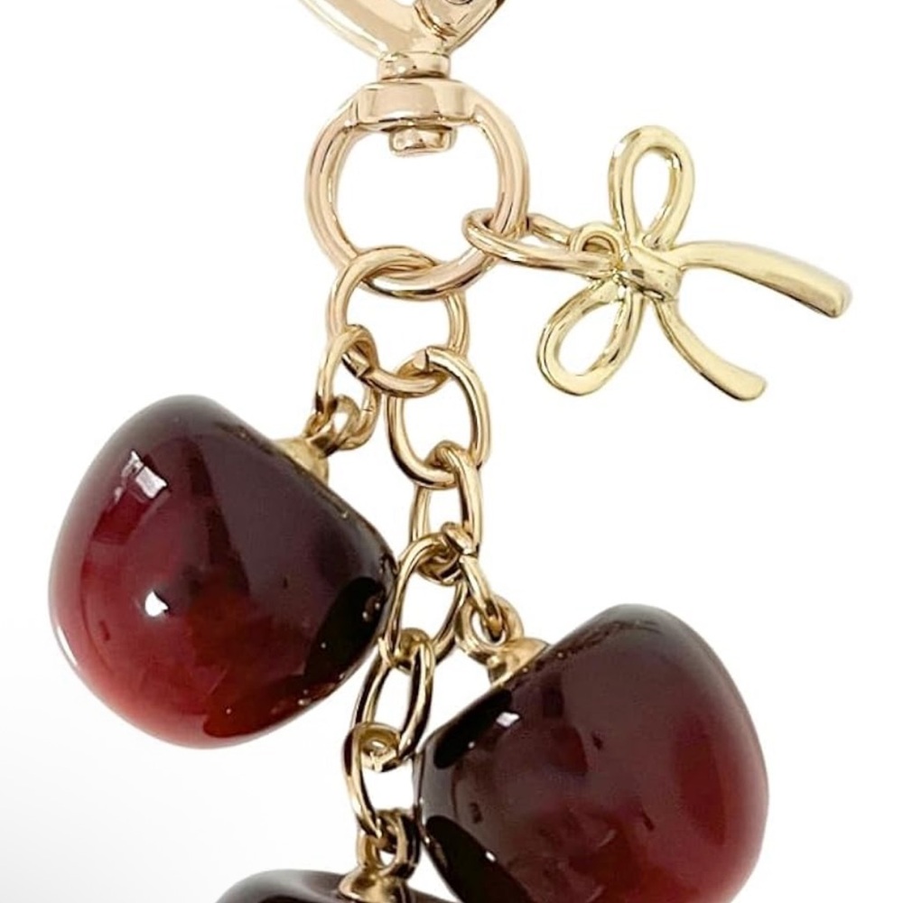 Gold and Red Cherry Keychain Bag Charm
